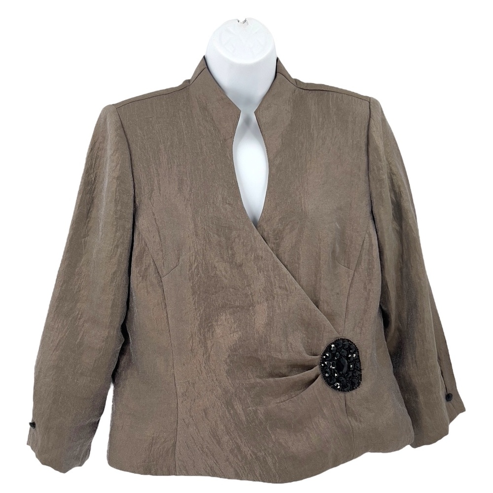JR Nites by Carol Lin Iridescent Brown Crossover Top 3/4 Length Sleeves Size 14